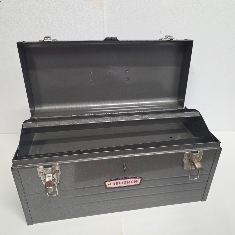 Vtg Craftsman 6500 Metal Toolbox Grey Hammer Tone w/ Removable Tray 18in